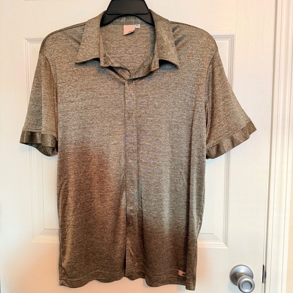 No Fear Mens Short Sleeve Button Down Shirt XL Olive Green Heathered Knit USA